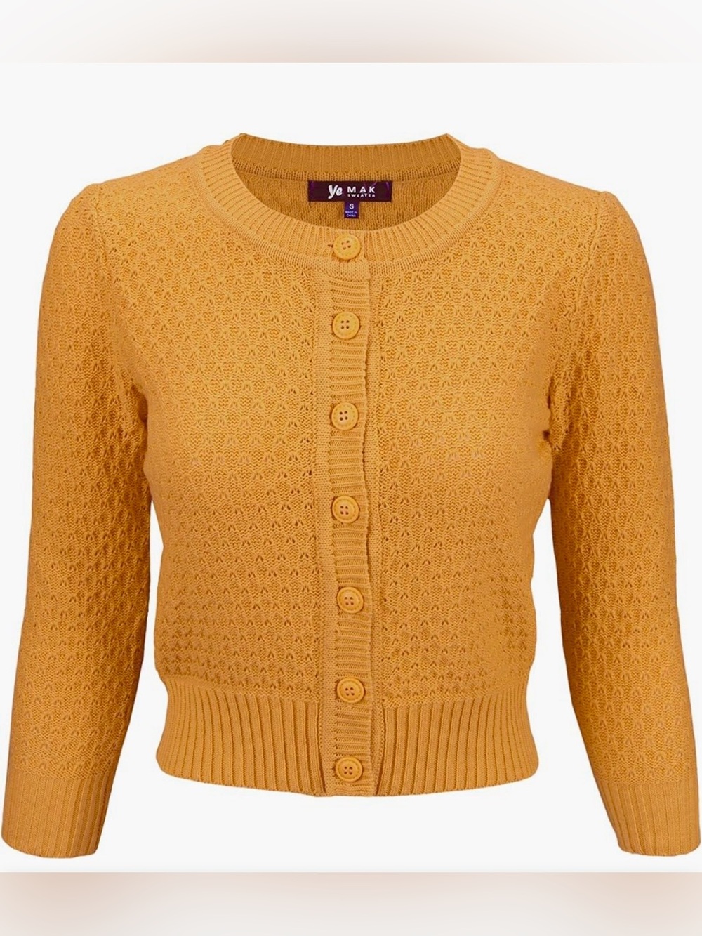 Vintage Style Cropped 3/4 Sleeve Crewneck Button-Down Cardigan Sweater, EUC!
